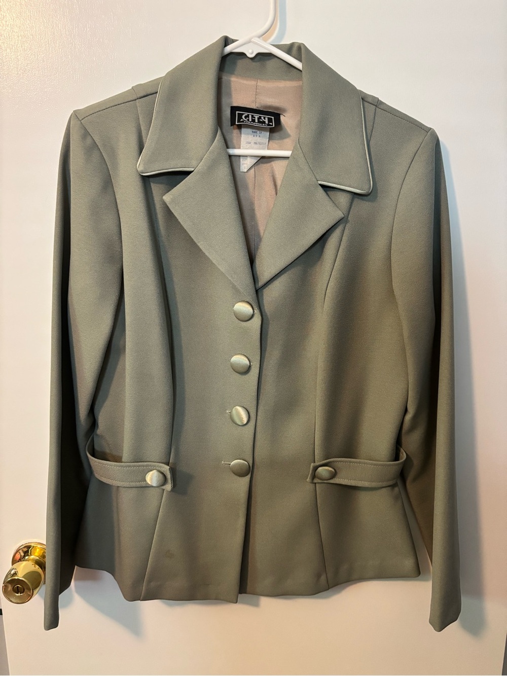 Vintage Classic Mobwife Aesthetic City Triangles Sage Green Blazer Skirt Set 14